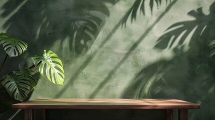 Wall Mural - A table with a plant on it and a wall behind it