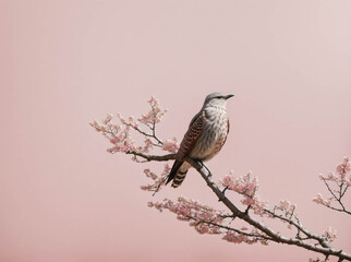 a bird is perched on a branch of a cherry tree