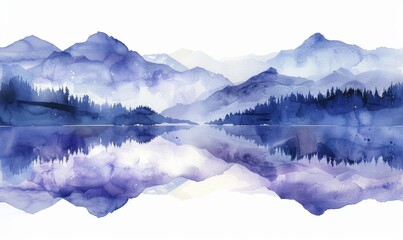 Watercolor abstract twilight reflections on white.