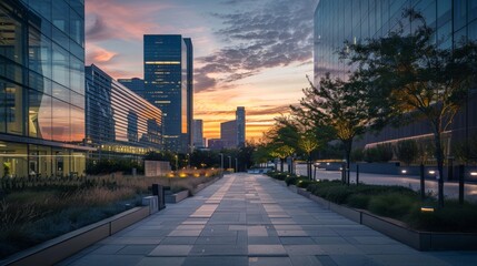 Wall Mural - A cityscape with a focus on innovative public spaces, where buildings are designed to create inviting and functional environments.