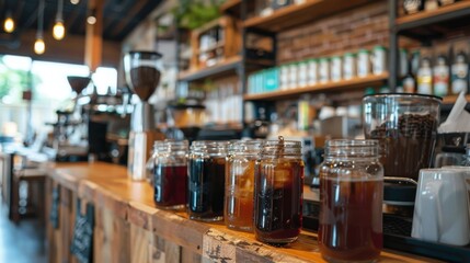 Poster - A coffee shop with a selection of cold brew and iced coffee options on a hot summer day.