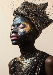 Wall Mural - A woman with a crown of glitter on her head