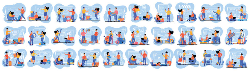 Wall Mural - bundle of stylish concepts with people scene in flat cartoon design. the topics of these illustratio