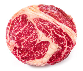 Sticker - Raw ribeye steak isolated on white background.