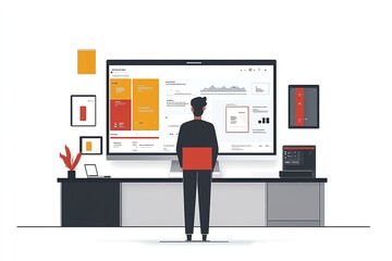 Aufkleber - Man Analyzing Data on Computer Screen.
