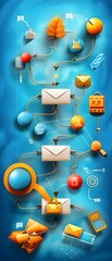 Wall Mural - email marketing flowchart with icons.