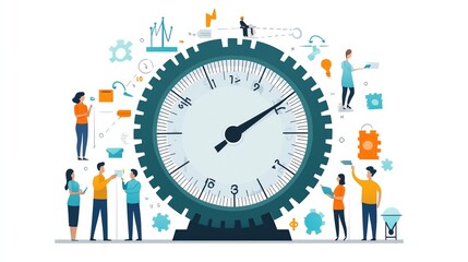 Poster - People Working Around a Big Clock Gear.