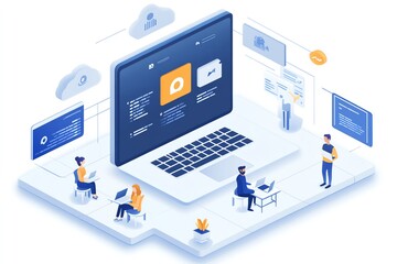 Aufkleber - People working on laptops connected to the cloud.