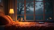 © hamzahalderad - Cozy bedroom with a lamp and a window with rain outside.