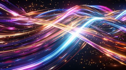 Wall Mural - abstract colorful light waves on dark cosmic background