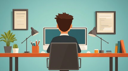 Aufkleber - Person working at a computer in an office.