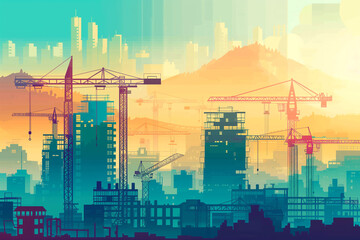 Cityscape with Construction Cranes