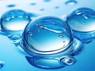 Beautiful, Blue background with clear water droplets, realistic illustration of wet blue surface