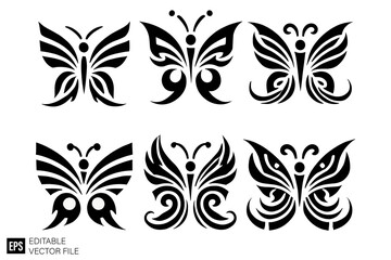 Wall Mural - tribal flame butterfly tattoo Illustrations Clip Art  Graphic Design Elements Black and White Vector Silhouette