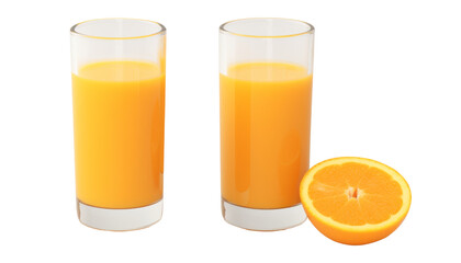 Wall Mural - glass of orange juice and slice orange isolated on transparent background cutout