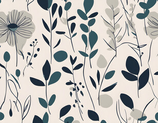 botanical leaf modern includes a flower line art design and floral organic shape design in a minimalist doodle style background