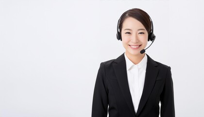 20代のオペレーターのアジア人のスーツを着た女性。（Asian female operator in her 20s wearing a suit.）
