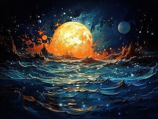 Wall Mural - beautiful island in sea against a moonlit sky