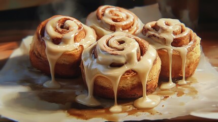 Wall Mural - Delicious Cinnamon Rolls with Drizzled Icing