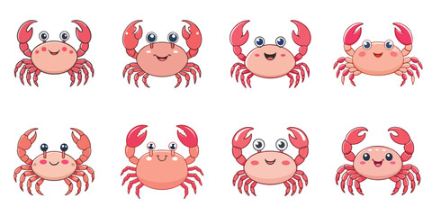 Poster - Multiple cute illustrations of crabs, black outline