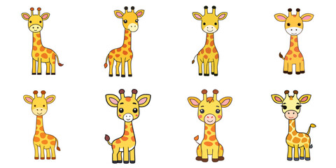 Wall Mural - Multiple cute illustrations of giraffes, black outline