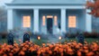 © Naruemon - Front yard with a haunted graveyard scene and fog machine