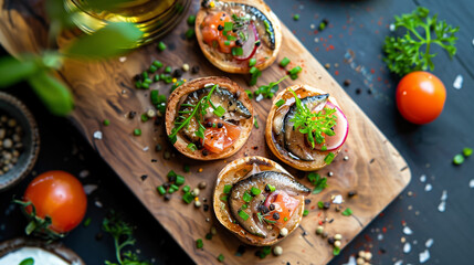 Wall Mural - bruschetta with tomato sardines and basil