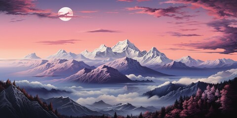 Sticker - Majestic Mountain Range at Sunset