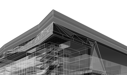 Wall Mural - 3d rendering sketch of modern building 