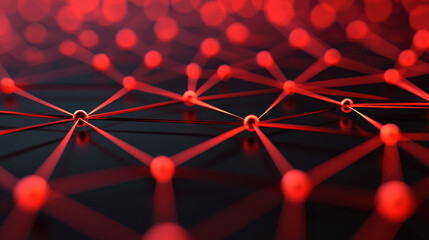 Wall Mural - Dynamic red network of connected dots and lines on a dark background, symbolizing technology, communication, and the internet.