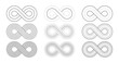 © ptgregus - Simple line black infinity vector symbols with editable strokes. Contemporary mid-century geometric design elements for unlimited, endless, eternity, loop, discontinuation, and repetition concepts