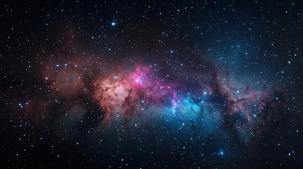 Wall Mural - A stunning image of a colorful nebula surrounded by countless stars in deep space. The celestial scene showcases the beauty and vastness of the universe.