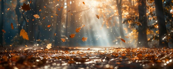 Wall Mural - Leaves falling onto an autumn pathway