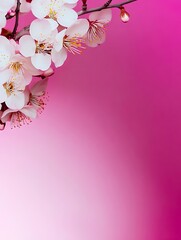 Wall Mural - A branch with white flowers on a pink background