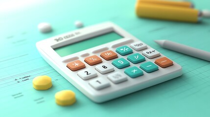 Aufkleber - Calculator with Colorful Buttons and Pen on Grid Paper.