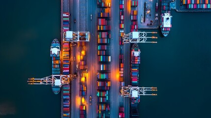 Wall Mural - Aerial Panoramic View of Bustling Container Port with Shipping Vessels,Cranes,and Cargo Logistics