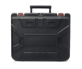 Side view of black plastic tool box