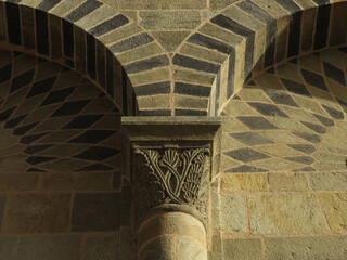 romanesque abbey of saint austremoine. issoire. auvergne. france. 12th century. detail of arches in 