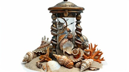 Canvas Print - A nautical-themed sand clock, with seashells and ocean-inspired details, perfect for coastal and marine decor.