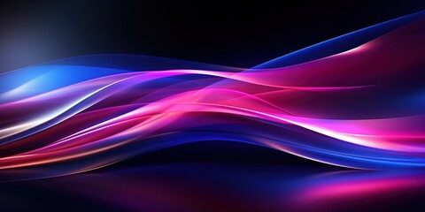 Abstract glowing pink and blue waves on black background.