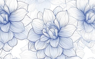 Wall Mural - Blue Outline Flower Petals Background.