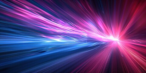 Abstract light streaks in blue and pink, converging to a bright white center.