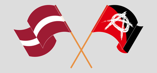 Wall Mural - Crossed and waving flags of Latvia and Anarchy