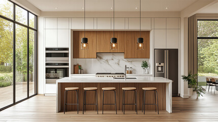 sketch design of interior kitchen,3d render and illustration