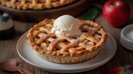 Canvas Print - Delicious Apple Pie with a Scoop of Vanilla Ice Cream