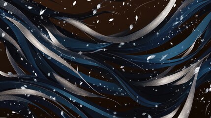 Wall Mural - Abstract Silver Streams on Dark Brown Background with White Specks