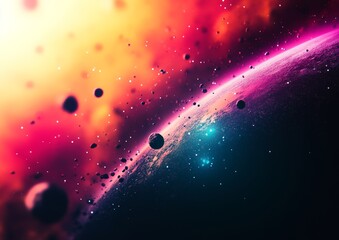 Wall Mural - images of planets over nebulae in space.