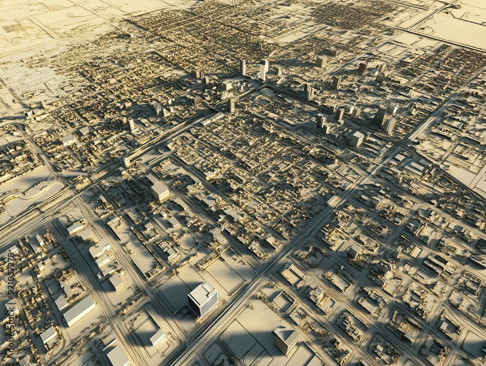 Technical aerial visual, 3D LiDAR GIS aerial map satellite scan model ...