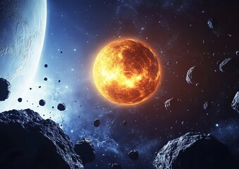 Wall Mural - planets over nebulae in space. elements of this photograph