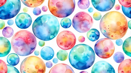 Wall Mural - Vibrant Watercolor Spheres Dance Across a Seamless Pattern  AI Generated